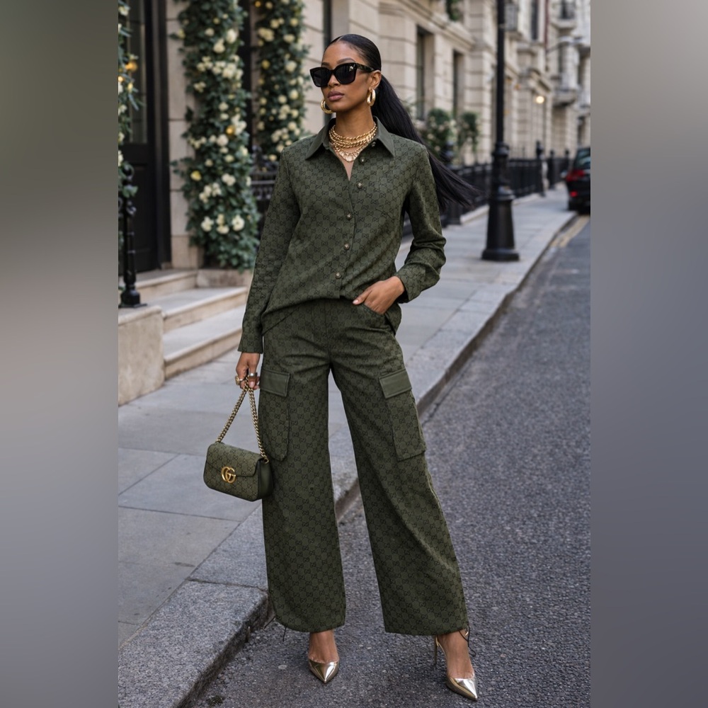 NWT Olive Green Button-Down Shirt & Cargo Pants Set